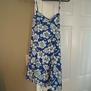 Blue Floral Spaghetti Strap Dress